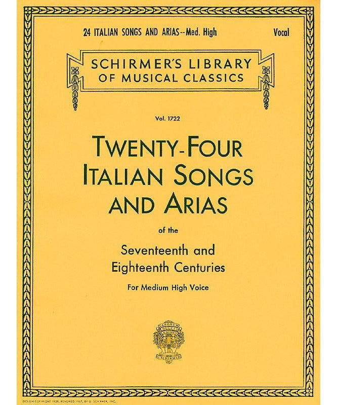 24 Italian Songs & Arias - Medium High Voice (Book only) - Remenyi House of Music