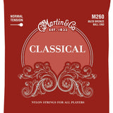 Martin Classical M260 80/20 Bronze Ball End Acoustic Guitar Nylon Strings  Normal Tension