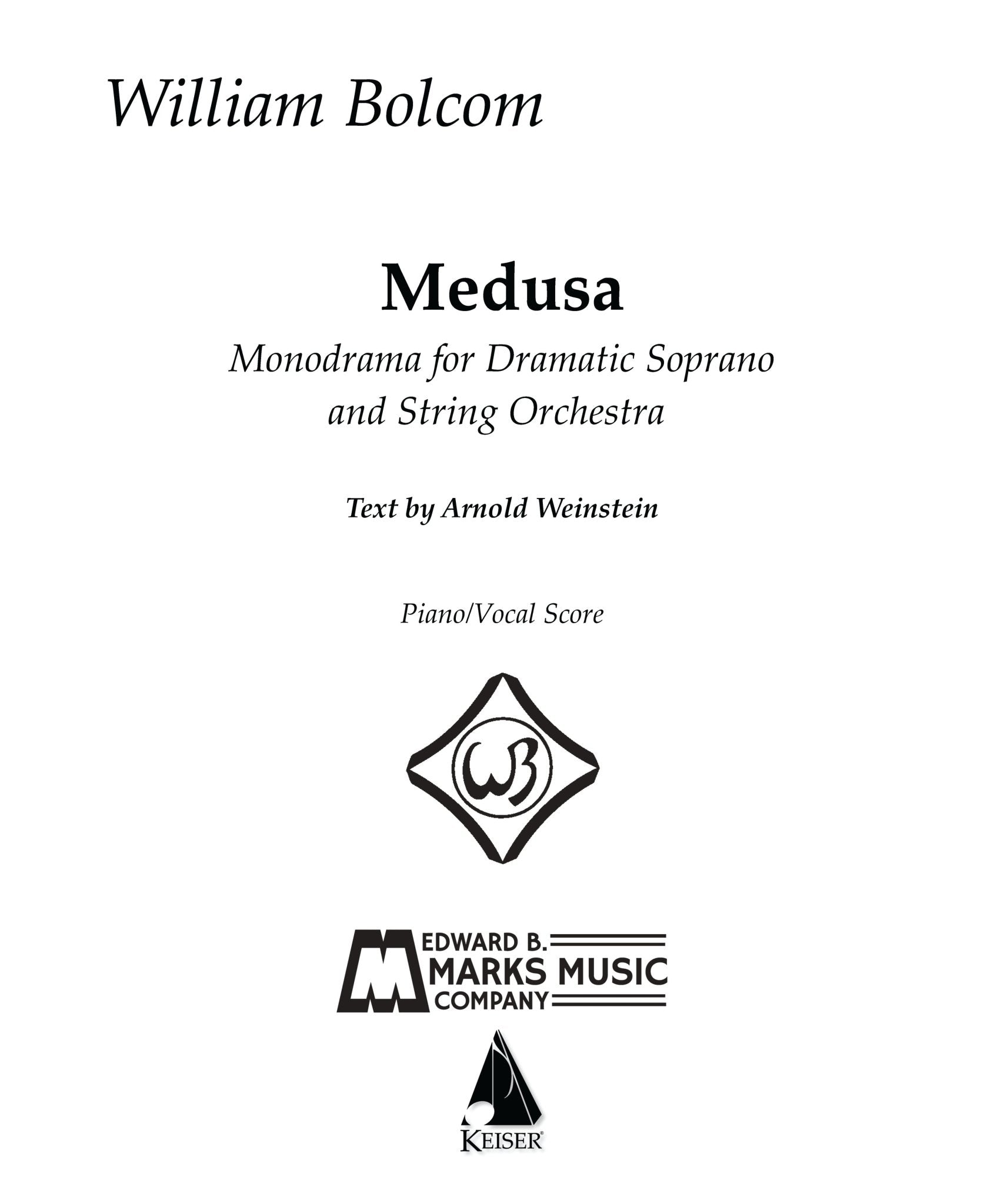 Bolcom, W. - Medusa: A Monodrama - Remenyi House of Music