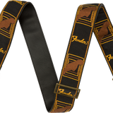 Fender Legacy Vintage Monogram Strap, Black/Yellow & Brown, 2"