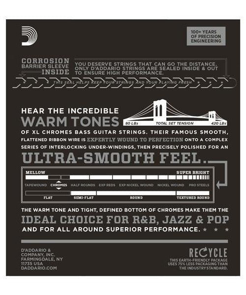 D'Addario ECB81 Chromes Bass, Light, 45 - 100, Long Scale - Remenyi House of Music