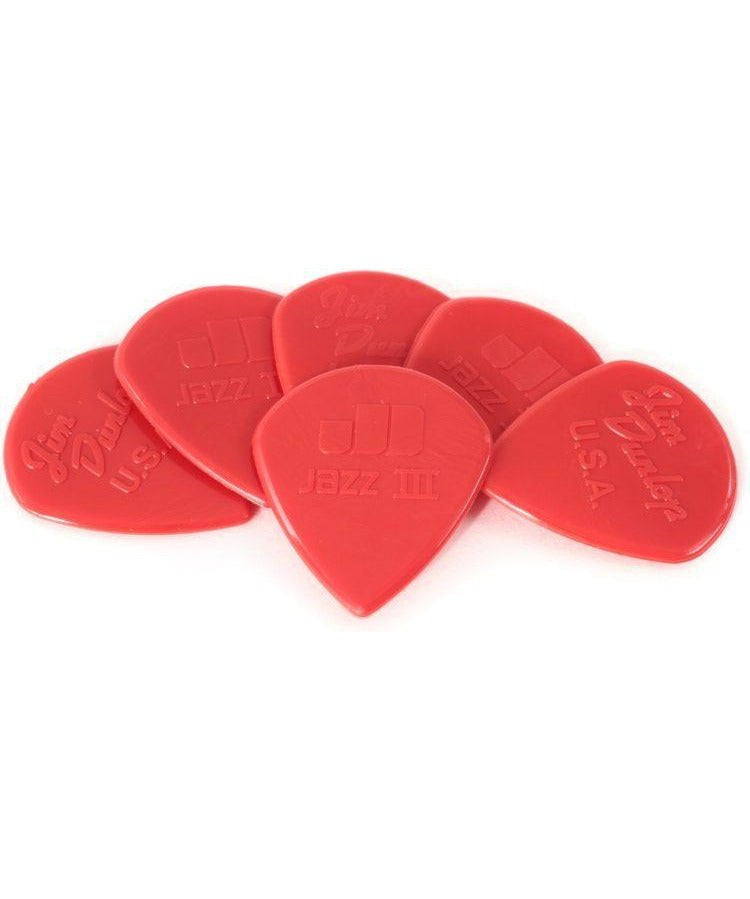 Dunlop 47P3N Nylon Jazz III Red Point Tip Guitar Picks, 6 - Pack - Remenyi House of Music