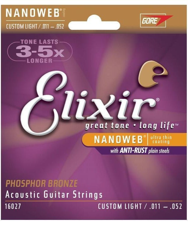 Elixir 16027 Bronze Nanoweb Guitar Strings Custom Light 11 - 52 - Remenyi House of Music