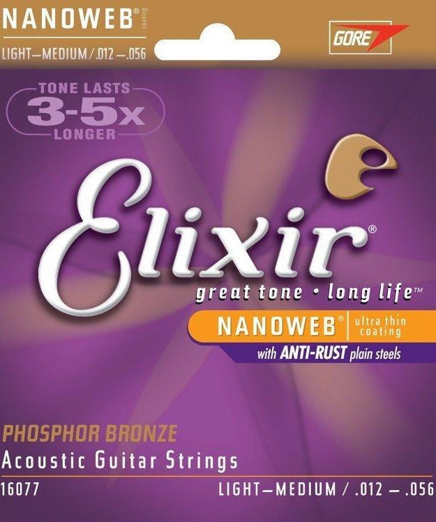 Elixir Acoustic Guitar Phosphor Bronze NanoWeb Coating, .012 - .056, 16077 - Remenyi House of Music