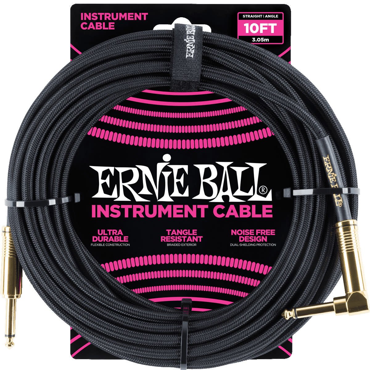 Ernie Ball 10 Braided Straight / Angle Instrument Cable Gold Connectors - Remenyi House of Music