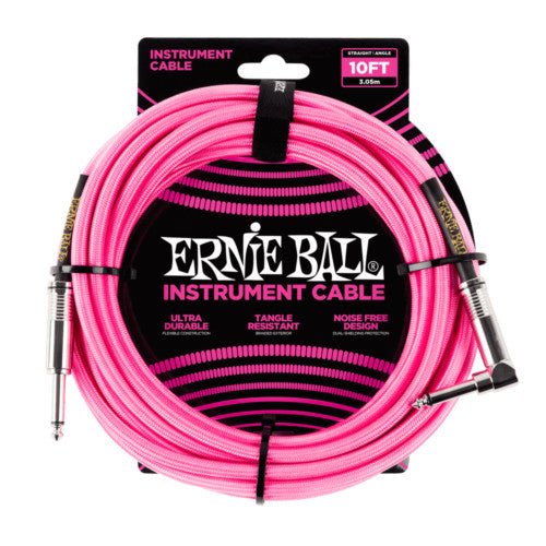 Ernie Ball 10 Braided Straight / Angle Instrument Cable Neon Pink - Remenyi House of Music