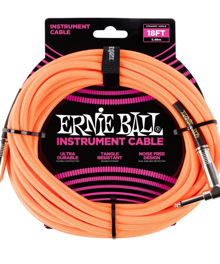 Ernie Ball 18 Braided Straight / Angle Instrument Cable - Neon Orange - Remenyi House of Music