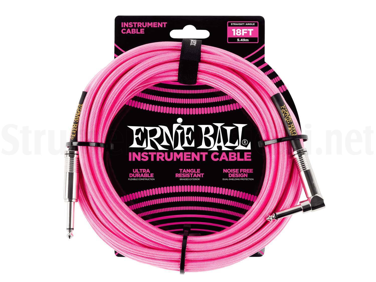 Ernie Ball 18 Braided Straight / Angle Instrument Cable Neon Pink - Remenyi House of Music