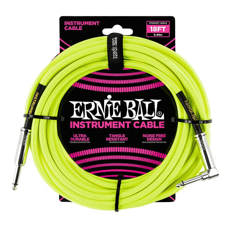 Ernie Ball 18 Braided Straight / Angle Instrument Cable Neon Yellow - Remenyi House of Music