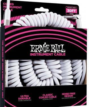 Ernie Ball 30 Coiled Straight / Angle Instrument Cable - White - Remenyi House of Music