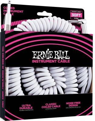 Ernie Ball 30 Coiled Straight / Angle Instrument Cable - White - Remenyi House of Music