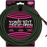 Ernie Ball 6066 25 - Foot 1/4 Straight/Angle Braided Black/Green Guitar Cable - Remenyi House of Music