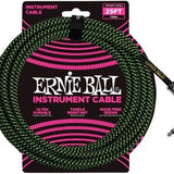 Ernie Ball 6066 25 - Foot 1/4 Straight/Angle Braided Black/Green Guitar Cable - Remenyi House of Music