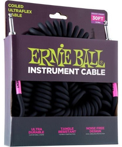 Ernie Ball Coiled Straight - Straight Instrument Cable - Black 30 Ft. - Remenyi House of Music