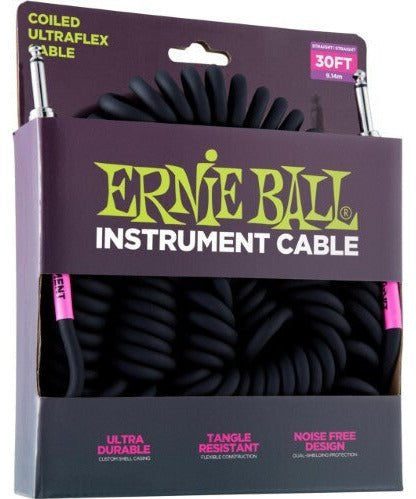 Ernie Ball Coiled Straight - Straight Instrument Cable - Black 30 Ft. - Remenyi House of Music