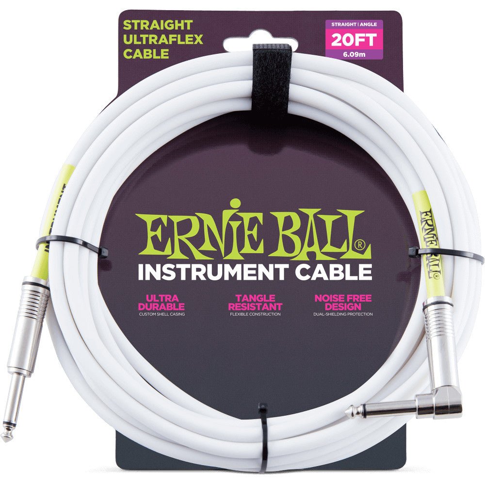 Ernie Ball Straight/Angle Instrument Cable 20 Ft White - Remenyi House of Music