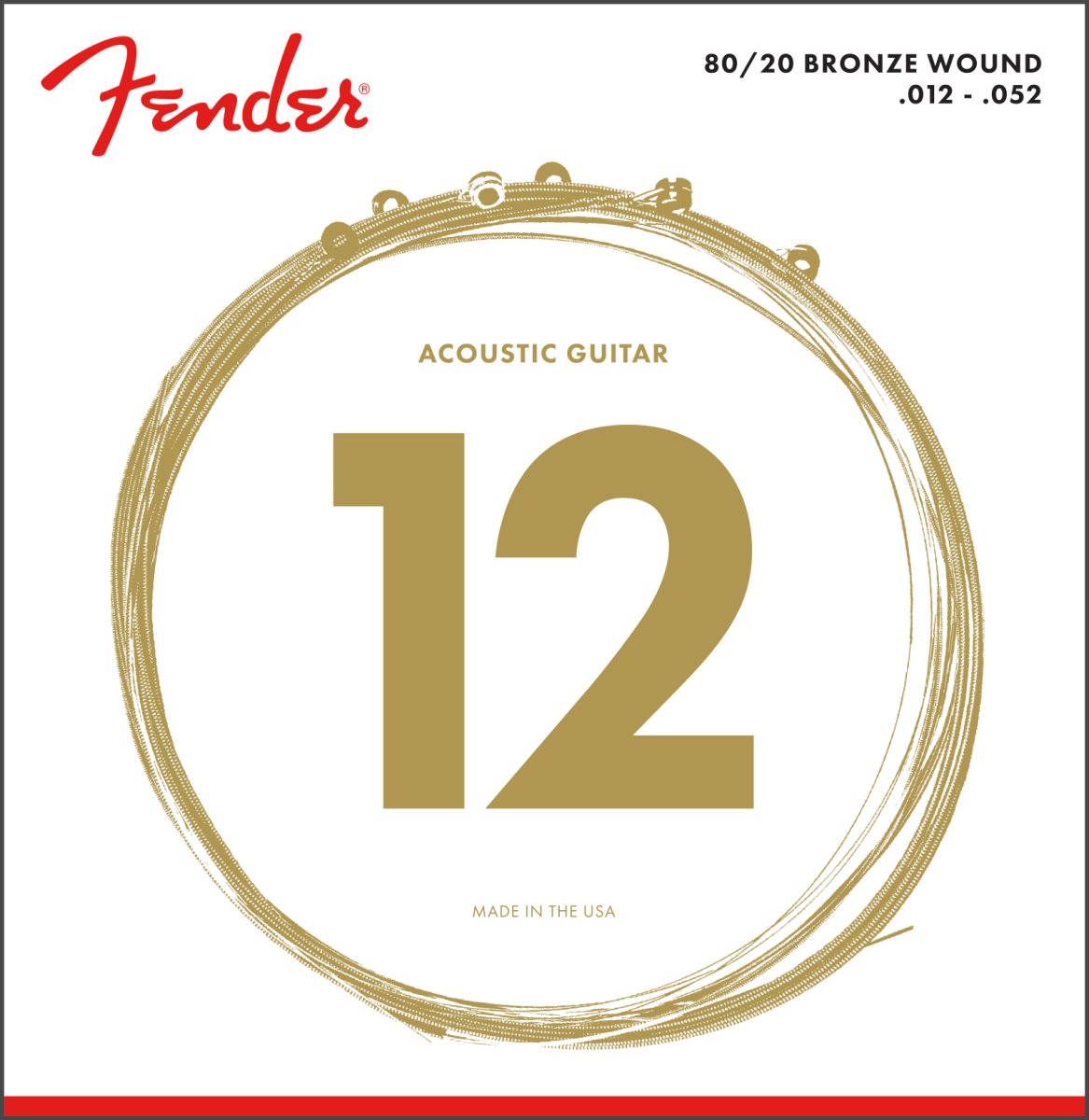 Fender 80/20 Bronze Acoustic Strings, Ball End, 70L .012 - .052 Gauges, (6) - Remenyi House of Music