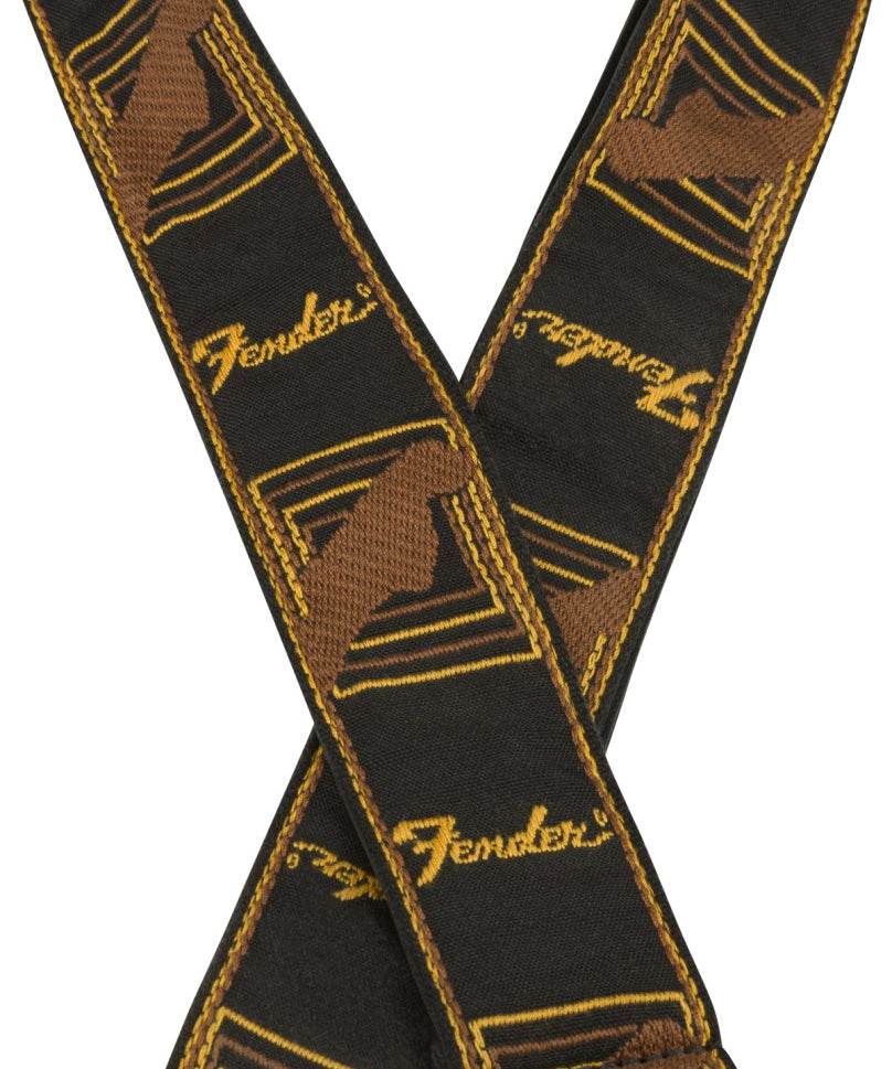 Fender Legacy Vintage Monogram Strap, Black/Yellow &amp; Brown, 2" - Remenyi House of Music