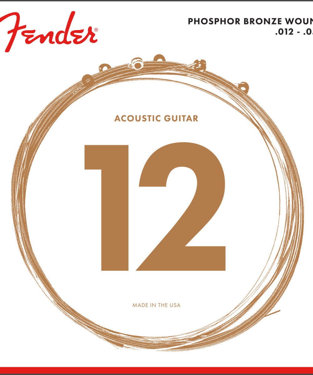 Fender Phosphor Bronze Acoustic Guitar Strings, Ball End, 60L .012 - .053 Gauges, (6) - Remenyi House of Music