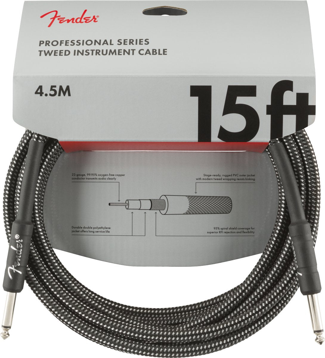 Fender Professional Series Instrument Cable, 15', Gray Tweed - Remenyi House of Music