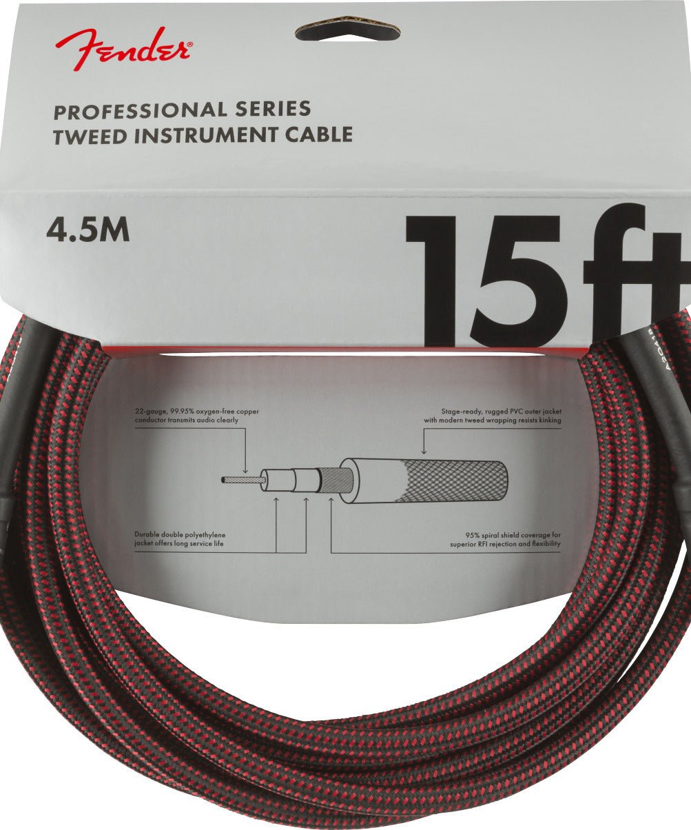 Fender Professional Series Instrument Cable, 15', Red Tweed - Remenyi House of Music