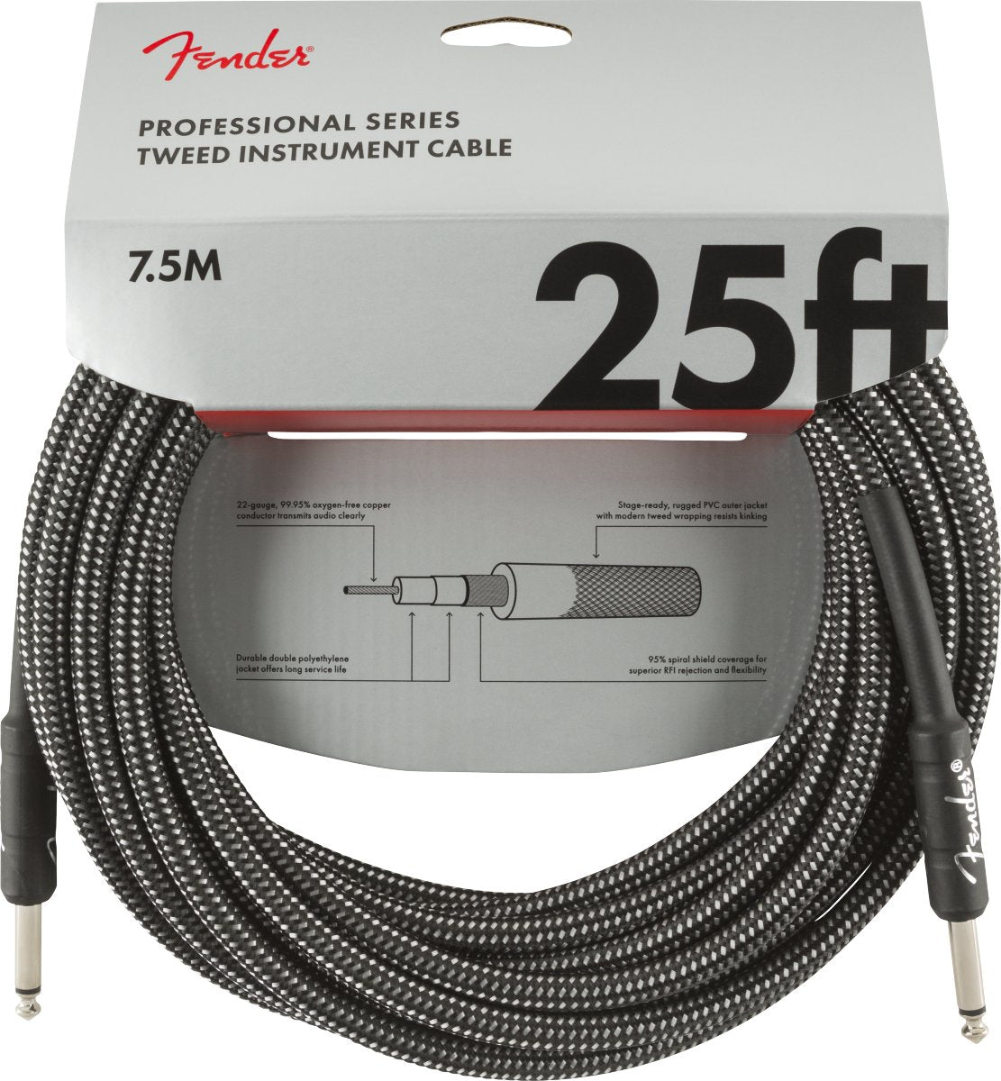 Fender Professional Series Instrument Cable, 25', Gray Tweed - Remenyi House of Music