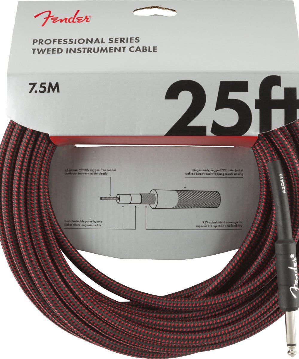 Fender Professional Series Instrument Cable, 25', Red Tweed - Remenyi House of Music