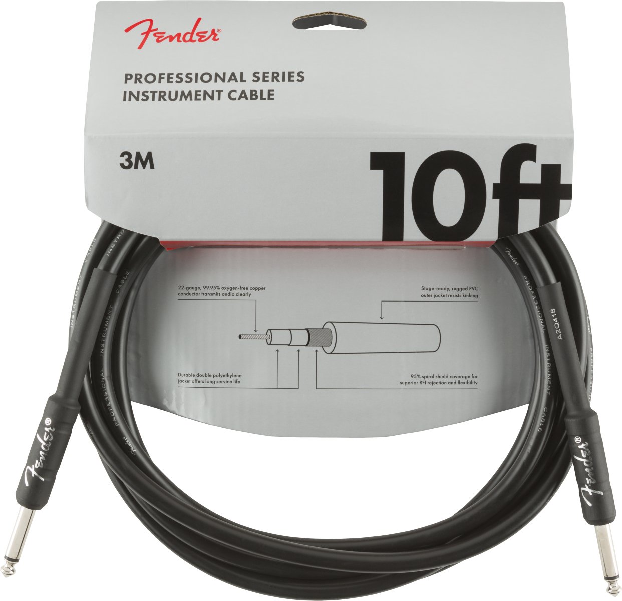 Fender Professional Series Instrument Cable, Straight/Straight, 10', Black - Remenyi House of Music