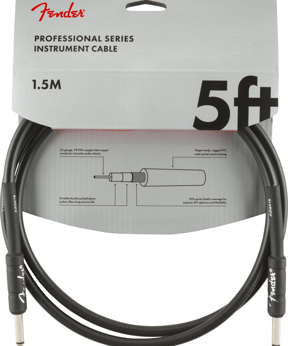 Fender Professional Series Instrument Cable, Straight/Straight, 5', Black - Remenyi House of Music