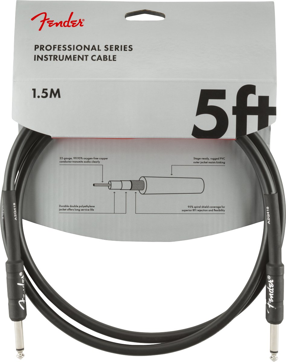 Fender Professional Series Instrument Cable, Straight/Straight, 5', Black - Remenyi House of Music