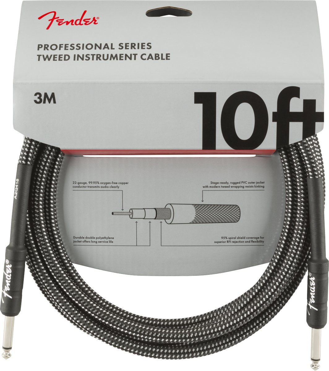 Fender Professional Series Instrument Cables, 10', Gray Tweed - Remenyi House of Music