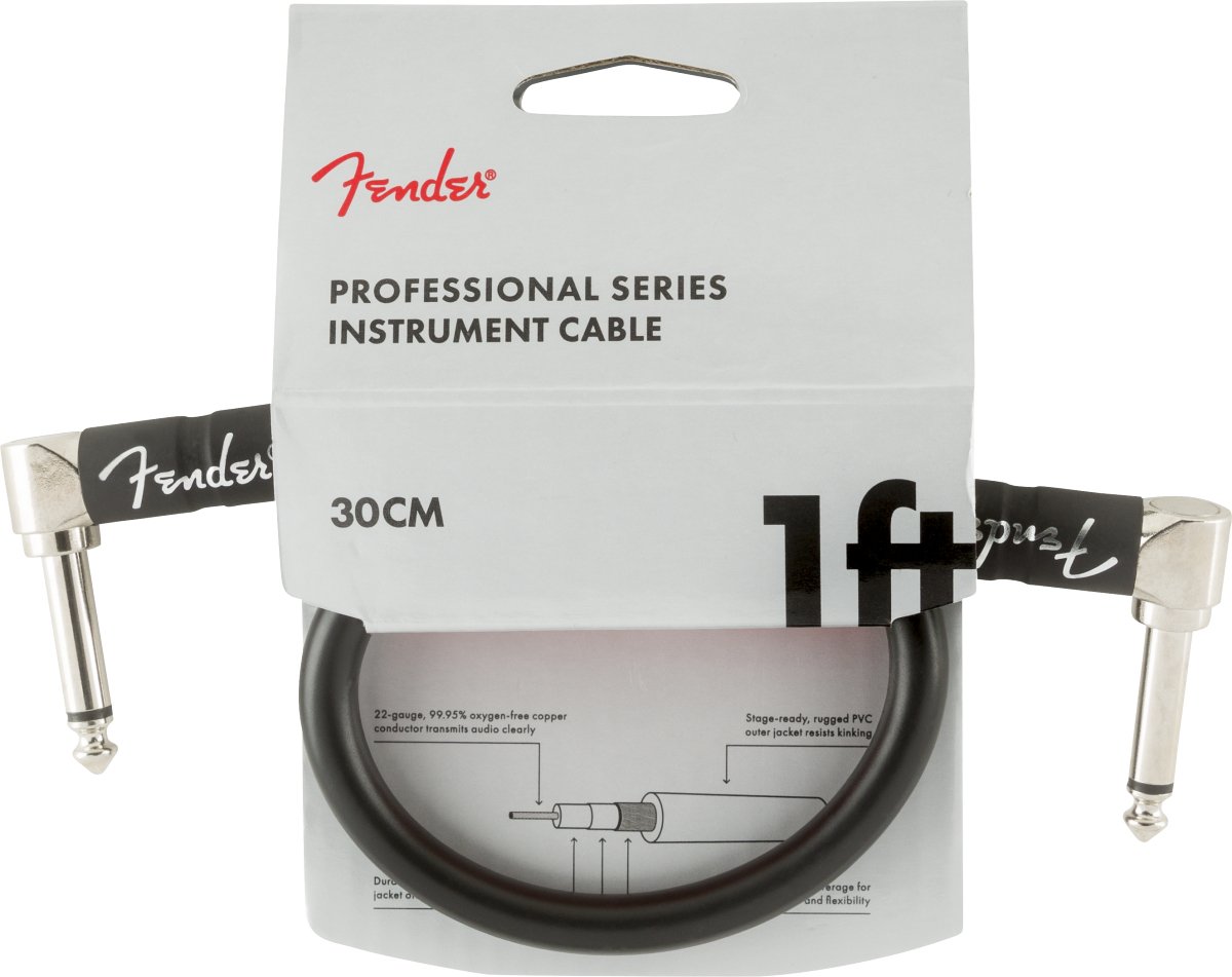 Fender Professional Series Instrument Cables, Angle/Angle, 1', Black - Remenyi House of Music