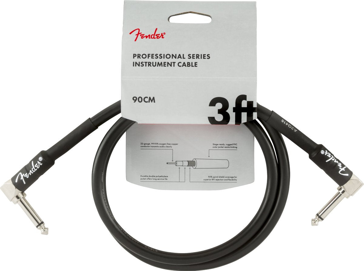 Fender Professional Series Instrument Cables, Angle/Angle, 3', Black - Remenyi House of Music