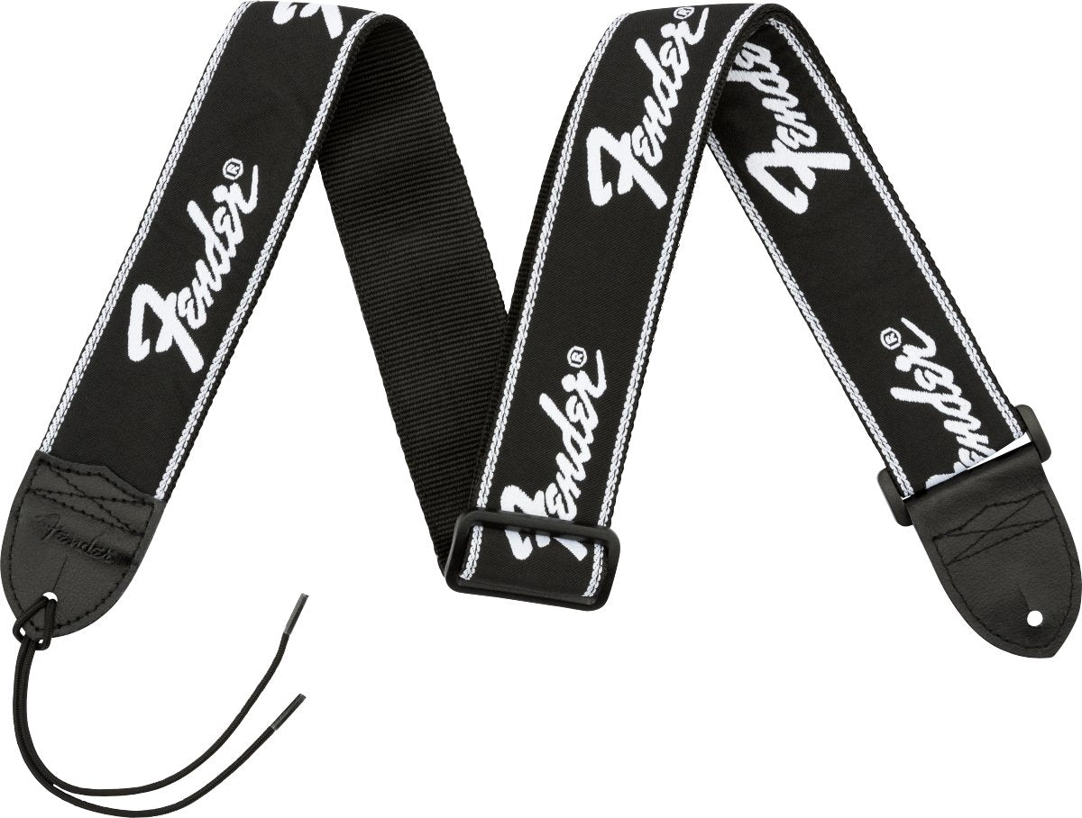 Fender Running Logo Strap, Black/White Logo, 2" - Remenyi House of Music