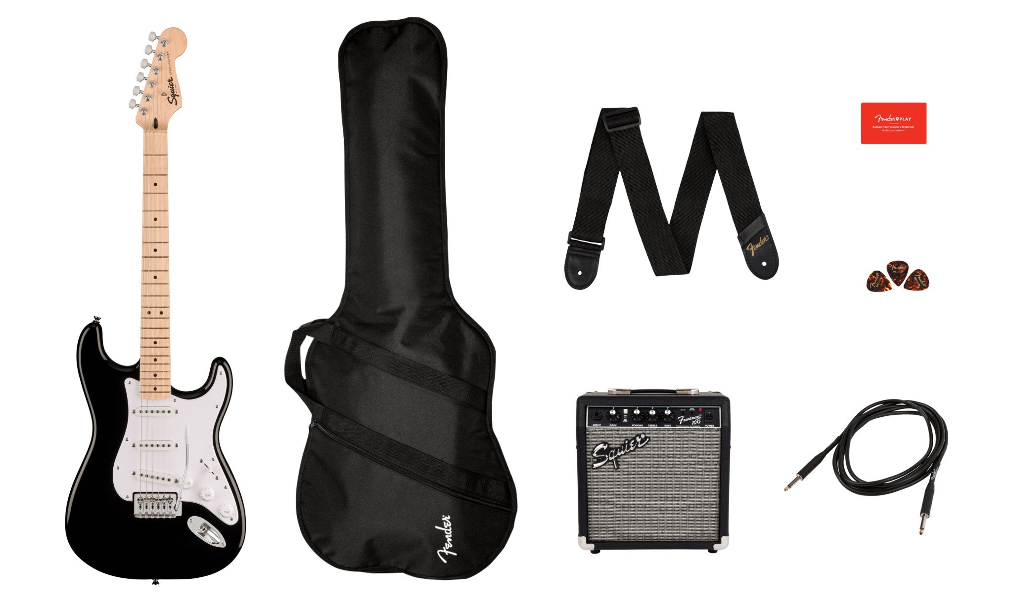 Fender Squier Stratocaster Guitar/Amp Pack with Gig Bag - Black - Remenyi House of Music