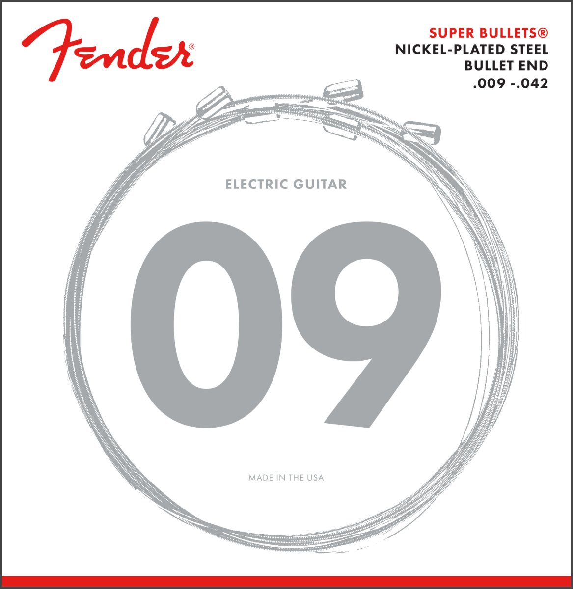 Fender Super Bullet Strings, Nickel Plated Steel, Bullet End, 3250L Gauges .009 - .042, (6) - Remenyi House of Music