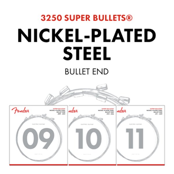 Fender Super Bullet Strings, Nickel Plated Steel, Bullet End, 3250L Gauges .009 - .042, (6) - Remenyi House of Music