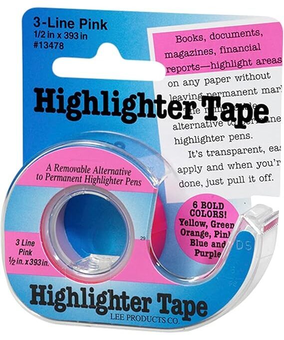 Lee 3 - Line Removable Wide Highlighter Note Tape 1/2 X 393 in Pink - Remenyi House of Music