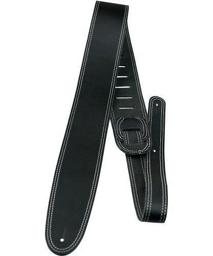 Perri S 2.5 Double Stitched Leather Guitar Strap Black - Remenyi House of Music