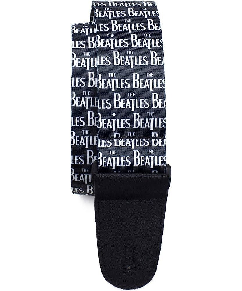 Perri S Leathers 2 Polyester Guitar Strap with Vegan Ends the Beatles Black on White Logo - Remenyi House of Music