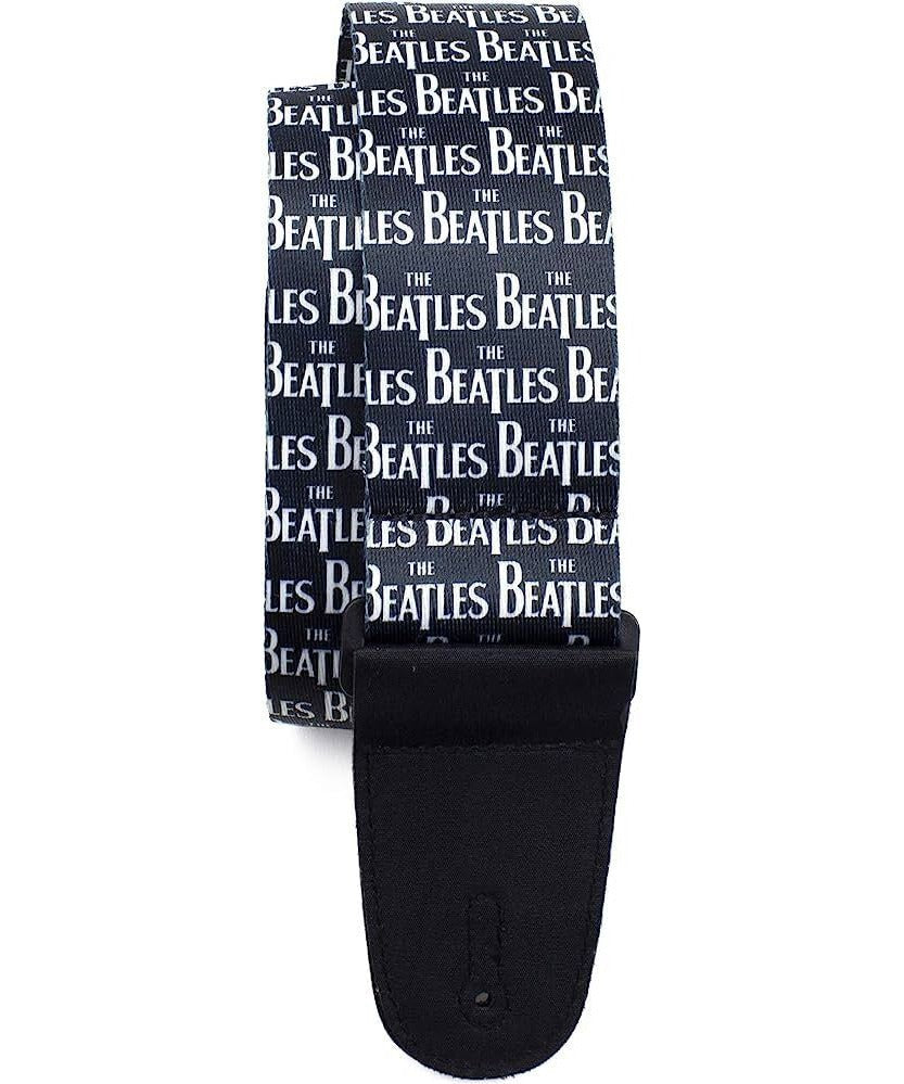 Perri S Leathers 2 Polyester Guitar Strap with Vegan Ends the Beatles Black on White Logo - Remenyi House of Music