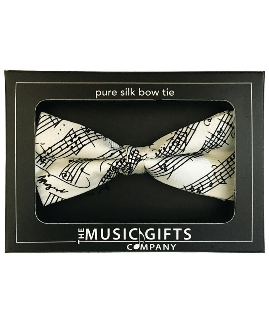 Silk Bow Tie - White Mozart Manuscript - Remenyi House of Music