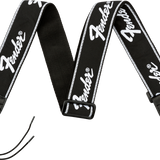 Fender Running Logo Strap, Black/White Logo, 2"