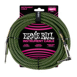 Ernie Ball 18  Braided Straight / Angle Instrument Cable  Black and Green