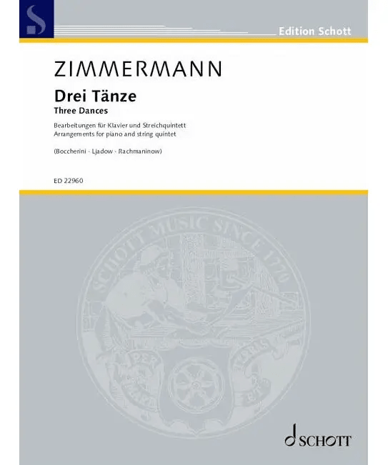 Zimmermann, B. - Three Dances Arrangements (for Piano & String Quartet) - Remenyi House of Music