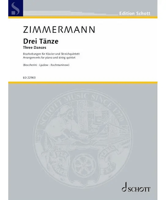 Zimmermann, B. - Three Dances Arrangements (for Piano & String Quartet) - Remenyi House of Music