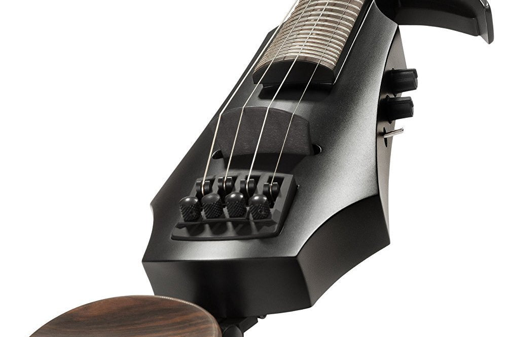 NS Design NXT 4-String Fretted Electric Violin, black maple body, view from the bottom